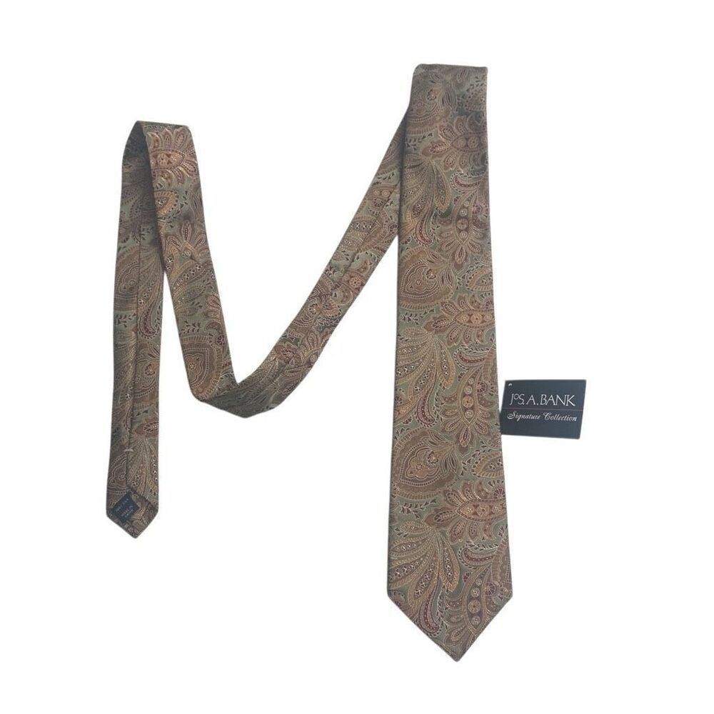 JoS.A.BANK‎ Signature Collection Gray Gold Paisley Silk Tie New With Tags